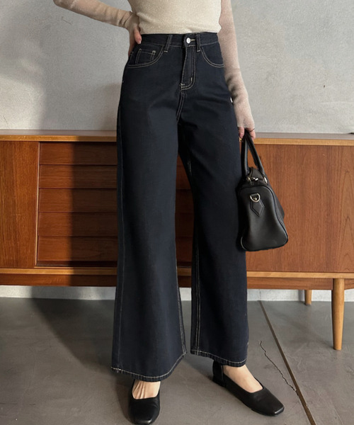 Eclat one（エクラワン）の「【Eclat one】ワイドシルエット ストレート デニム（デニムパンツ・レディース・ブルー/ネイビー・M/S）」の9枚目の写真