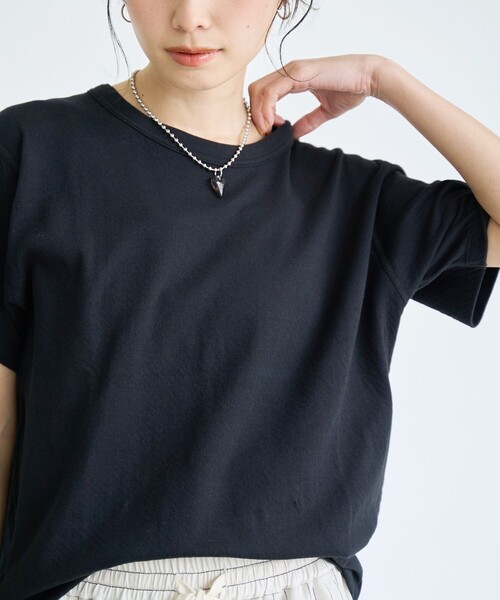 coen(コーエン)の「【再入荷/新色登場】Feel Soft / フィールソフト 接結 半袖Tシャツ(Youtube紹介アイテム)(Tシャツ/カットソー・レディース・ブラック/ナチュラル/オフホワイト/ベージュ/ブラウン/ライトピンク・L/M)」の2枚目の写真