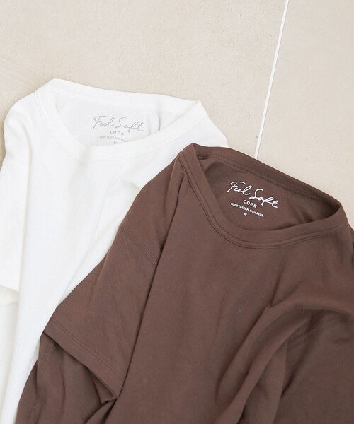 coen(コーエン)の「【再入荷/新色登場】Feel Soft / フィールソフト 接結 半袖Tシャツ(Youtube紹介アイテム)(Tシャツ/カットソー・レディース・ブラック/ナチュラル/オフホワイト/ベージュ/ブラウン/ライトピンク・L/M)」の7枚目の写真