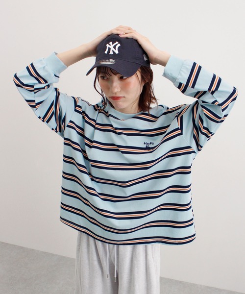 ABYS（アビス）の「ロゴ刺繍ボーダーロンT（Tシャツ/カットソー・レディース・グレー/アイボリー/ネイビー/ブルー・FREE）」の5枚目の写真