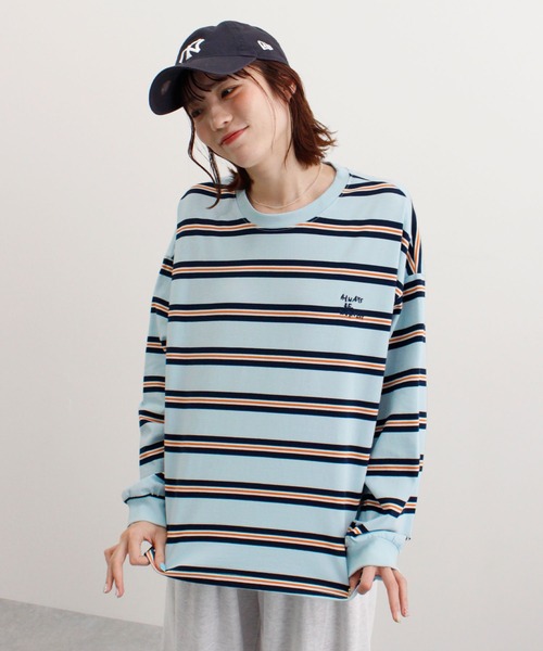 ABYS（アビス）の「ロゴ刺繍ボーダーロンT（Tシャツ/カットソー・レディース・グレー/アイボリー/ネイビー/ブルー・FREE）」の6枚目の写真