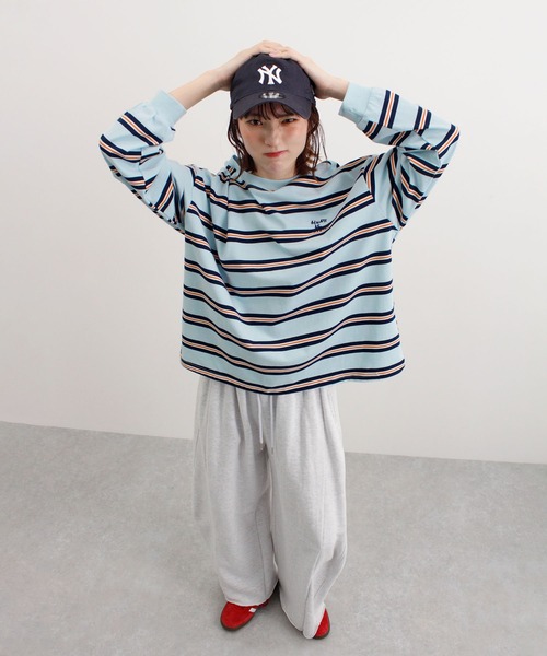 ABYS（アビス）の「ロゴ刺繍ボーダーロンT（Tシャツ/カットソー・レディース・グレー/アイボリー/ネイビー/ブルー・FREE）」の7枚目の写真