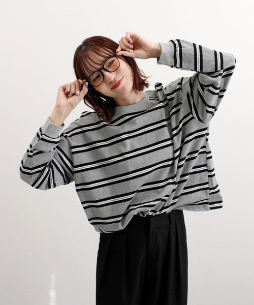 ABYS（アビス）の「ロゴ刺繍ボーダーロンT（Tシャツ/カットソー・レディース・グレー/アイボリー/ネイビー/ブルー・FREE）」の12枚目の写真