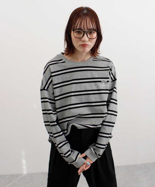 ABYS（アビス）の「ロゴ刺繍ボーダーロンT（Tシャツ/カットソー・レディース・グレー/アイボリー/ネイビー/ブルー・FREE）」の14枚目の写真