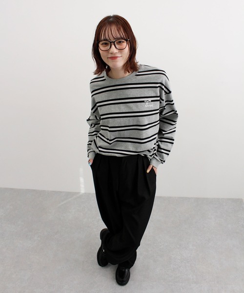 ABYS（アビス）の「ロゴ刺繍ボーダーロンT（Tシャツ/カットソー・レディース・グレー/アイボリー/ネイビー/ブルー・FREE）」の15枚目の写真