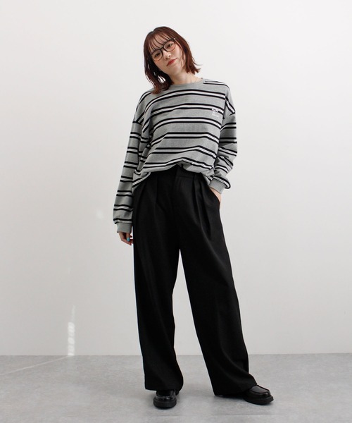 ABYS（アビス）の「ロゴ刺繍ボーダーロンT（Tシャツ/カットソー・レディース・グレー/アイボリー/ネイビー/ブルー・FREE）」の18枚目の写真