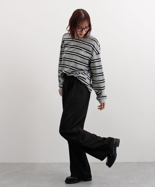 ABYS（アビス）の「ロゴ刺繍ボーダーロンT（Tシャツ/カットソー・レディース・グレー/アイボリー/ネイビー/ブルー・FREE）」の19枚目の写真