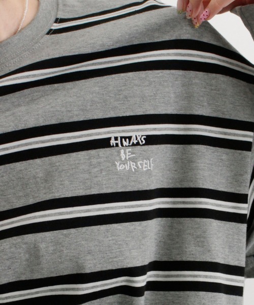 ABYS（アビス）の「ロゴ刺繍ボーダーロンT（Tシャツ/カットソー・レディース・グレー/アイボリー/ネイビー/ブルー・FREE）」の16枚目の写真