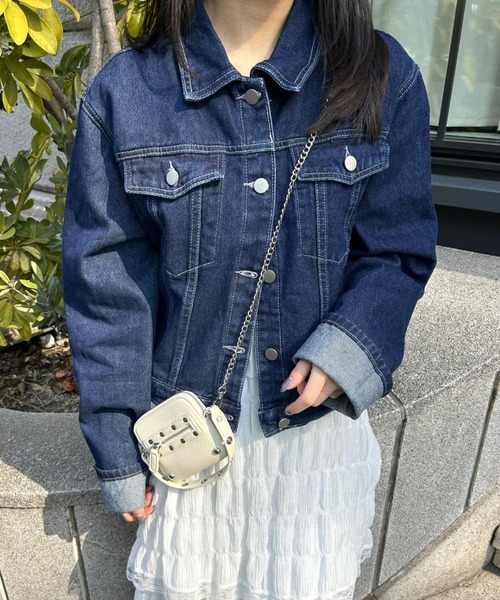 LAC-VERT(ラック・ヴェール)の「ワイドスリーブデニムジャケット(デニムジャケット・レディース・ブラック/ライトブルー/ブルー/ネイビー・FREE)」の1枚目の写真