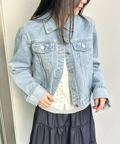 LAC-VERT(ラック・ヴェール)の「ワイドスリーブデニムジャケット(デニムジャケット・レディース・ブラック/ライトブルー/ブルー/ネイビー・FREE)」の3枚目の写真