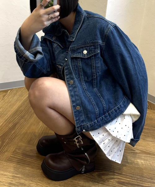 LAC-VERT(ラック・ヴェール)の「ワイドスリーブデニムジャケット(デニムジャケット・レディース・ブラック/ライトブルー/ブルー/ネイビー・FREE)」の19枚目の写真