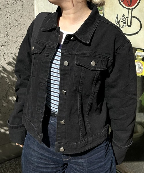 LAC-VERT(ラック・ヴェール)の「ワイドスリーブデニムジャケット(デニムジャケット・レディース・ブラック/ライトブルー/ブルー/ネイビー・FREE)」の22枚目の写真