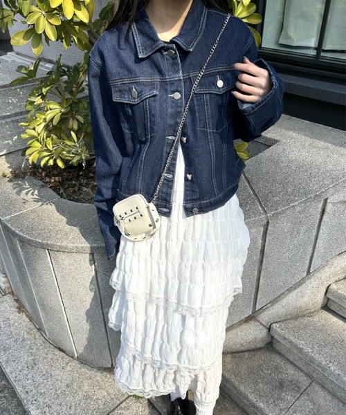 LAC-VERT(ラック・ヴェール)の「ワイドスリーブデニムジャケット(デニムジャケット・レディース・ブラック/ライトブルー/ブルー/ネイビー・FREE)」の16枚目の写真