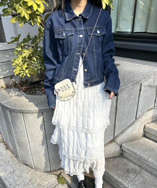 LAC-VERT(ラック・ヴェール)の「ワイドスリーブデニムジャケット(デニムジャケット・レディース・ブラック/ライトブルー/ブルー/ネイビー・FREE)」の15枚目の写真