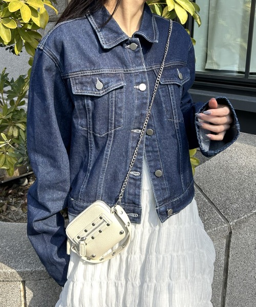 LAC-VERT(ラック・ヴェール)の「ワイドスリーブデニムジャケット(デニムジャケット・レディース・ブラック/ライトブルー/ブルー/ネイビー・FREE)」の12枚目の写真