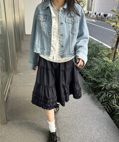 LAC-VERT(ラック・ヴェール)の「ワイドスリーブデニムジャケット(デニムジャケット・レディース・ブラック/ライトブルー/ブルー/ネイビー・FREE)」の9枚目の写真