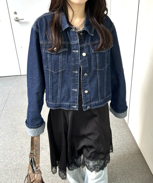 LAC-VERT(ラック・ヴェール)の「ワイドスリーブデニムジャケット(デニムジャケット・レディース・ブラック/ライトブルー/ブルー/ネイビー・FREE)」の13枚目の写真