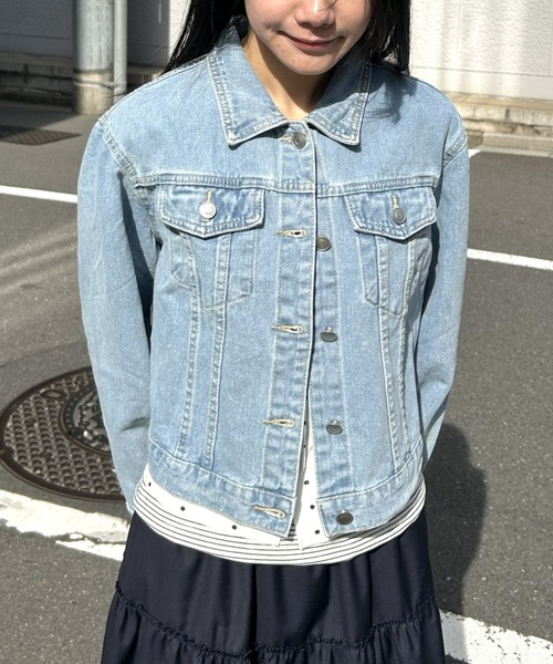 LAC-VERT(ラック・ヴェール)の「ワイドスリーブデニムジャケット(デニムジャケット・レディース・ブラック/ライトブルー/ブルー/ネイビー・FREE)」の6枚目の写真