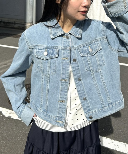 LAC-VERT(ラック・ヴェール)の「ワイドスリーブデニムジャケット(デニムジャケット・レディース・ブラック/ライトブルー/ブルー/ネイビー・FREE)」の5枚目の写真