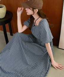 Meiru（メイル）の「チェックパフスリーブフレアワンピース（ワンピース）」