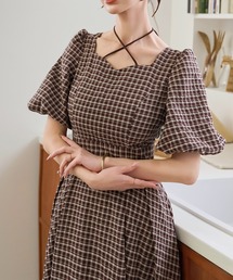Meiru（メイル）の「チェックパフスリーブフレアワンピース（ワンピース）」
