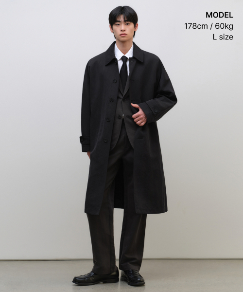 MUSINSA STANDARD（ムシンサスタンダード）の「[シティワーカーズ] カーマーシングルトレンチコート [ブラック]（トレンチコート・メンズ・その他・MEDIUM/LARGE/X-LARGE/2XL）」の8枚目の写真