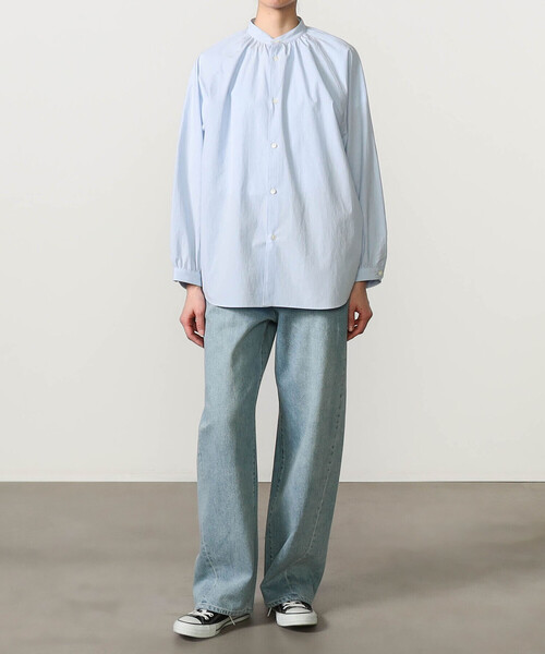 ORCIVAL（オーシバル）の「ORCIVAL | コットンタイプライター 長袖バンドカラーシャツ WOMEN（シャツ/ブラウス・レディース・アイボリー/サックスブルー・1）」の12枚目の写真