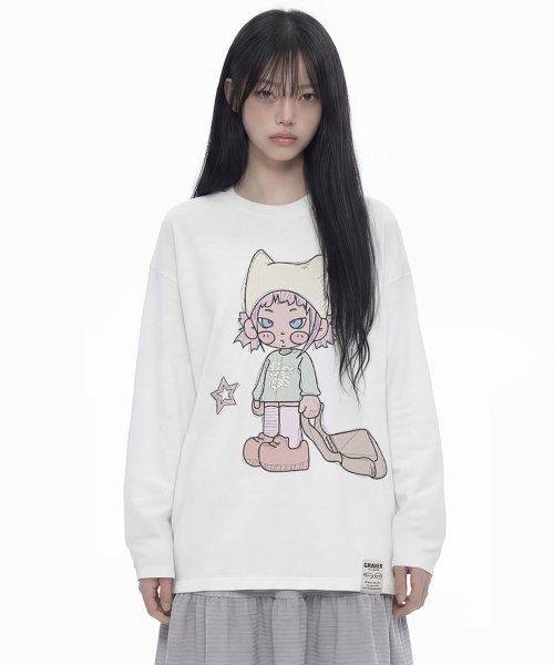 GRAVER（グレーバー）の「[UNISEX]GRAEGIRL ロングスリーブTシャツ_WHITE（Tシャツ/カットソー・レディース・ホワイト・MEDIUM/LARGE）」の3枚目の写真