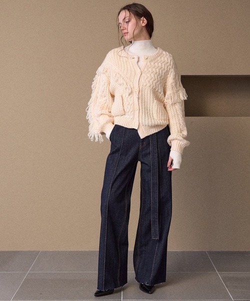 MIELI INVARIANT（ミエリインヴァリアント）の「Fringe Spot Knit Cardigan（カーディガン/ボレロ・レディース・アイボリー/ブラック・FREE）」の16枚目の写真