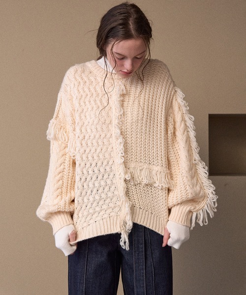 MIELI INVARIANT（ミエリインヴァリアント）の「Fringe Spot Knit Cardigan（カーディガン/ボレロ・レディース・アイボリー/ブラック・FREE）」の9枚目の写真