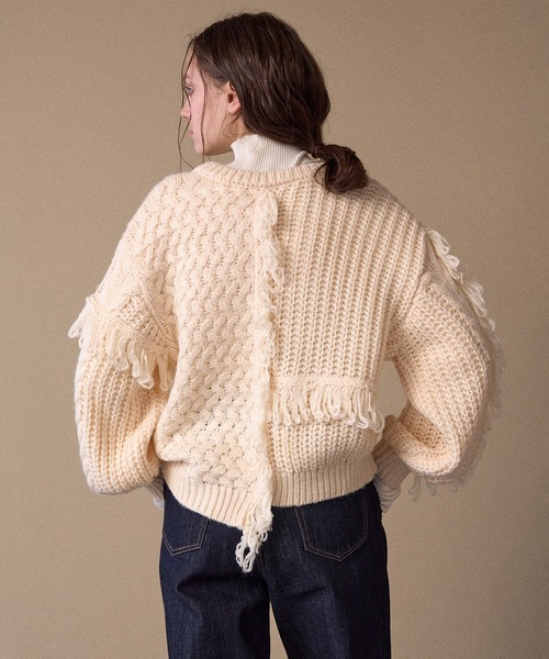 MIELI INVARIANT（ミエリインヴァリアント）の「Fringe Spot Knit Cardigan（カーディガン/ボレロ・レディース・アイボリー/ブラック・FREE）」の13枚目の写真