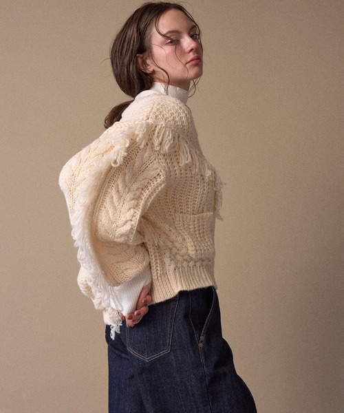 MIELI INVARIANT（ミエリインヴァリアント）の「Fringe Spot Knit Cardigan（カーディガン/ボレロ・レディース・アイボリー/ブラック・FREE）」の12枚目の写真