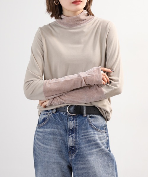 FUNALIVE(ファンアライブ)の「CHILLO チュール切替タートルジャージ 長袖(Tシャツ/カットソー・レディース・ベージュ/ブラック/グレー・M/S/LL/L)」の12枚目の写真