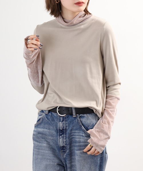 FUNALIVE(ファンアライブ)の「CHILLO チュール切替タートルジャージ 長袖(Tシャツ/カットソー・レディース・ベージュ/ブラック/グレー・M/S/LL/L)」の14枚目の写真