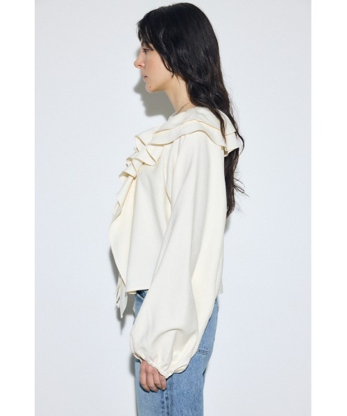 AZUL by moussy(アズールバイマウジー)の「ラッフルロングスリーブブラウス(シャツ/ブラウス・レディース・アイボリー/ブラック/ストライプ・FREE)」の6枚目の写真