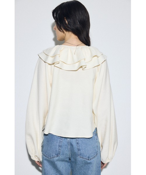 AZUL by moussy(アズールバイマウジー)の「ラッフルロングスリーブブラウス(シャツ/ブラウス・レディース・アイボリー/ブラック/ストライプ・FREE)」の7枚目の写真