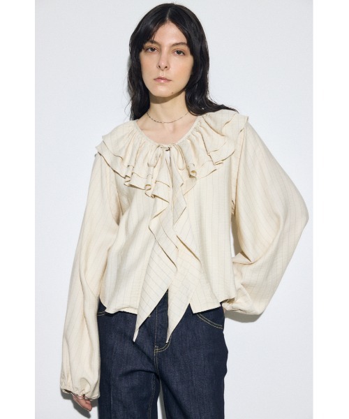 AZUL by moussy(アズールバイマウジー)の「ラッフルロングスリーブブラウス(シャツ/ブラウス・レディース・アイボリー/ブラック/ストライプ・FREE)」の22枚目の写真