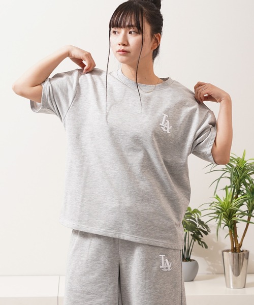 STAY GOLD（ステイゴールド）の「【STAYGOLD】LA ロゴ刺繍 ショート丈 ボックスシルエット 裏毛スウェットTシャツ / セットアップ対応 / LA Logo Embroidered Sweatshirt T-Shirt（Tシャツ/カットソー・レディース・ブラック/ホワイト/グリーン/ネイビー/グレー・XL/M/L）」の14枚目の写真