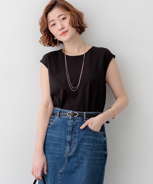 23区 L（ニジュウサンクオオキイサイズ）の「ジョーゼットフレンチスリーブ カットソー（Tシャツ/カットソー・レディース・ホワイト系/ブラック系・44/46）」の2枚目の写真