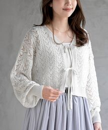 rps（アールピーエス）の「フロントリボン透かし編みニットカーディガン（カーディガン/ボレロ）」