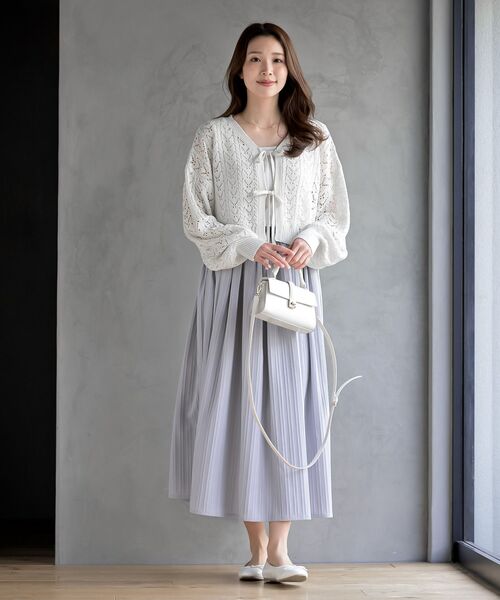 rps（アールピーエス）の「フロントリボン透かし編みニットカーディガン（カーディガン/ボレロ・レディース・ブラック/ミント/オフホワイト・フリー）」の4枚目の写真