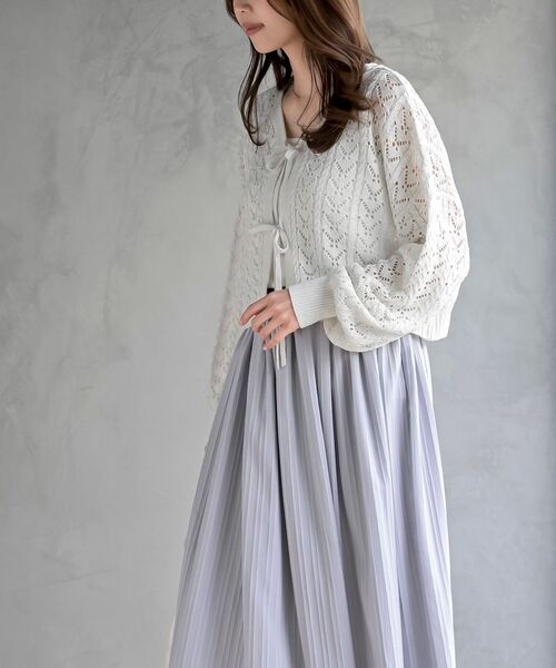 rps（アールピーエス）の「フロントリボン透かし編みニットカーディガン（カーディガン/ボレロ・レディース・ブラック/ミント/オフホワイト・フリー）」の5枚目の写真