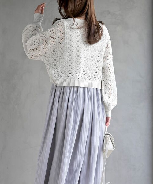 rps（アールピーエス）の「フロントリボン透かし編みニットカーディガン（カーディガン/ボレロ・レディース・ブラック/ミント/オフホワイト・フリー）」の6枚目の写真