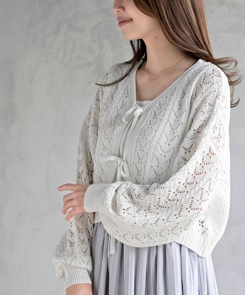 rps（アールピーエス）の「フロントリボン透かし編みニットカーディガン（カーディガン/ボレロ・レディース・ブラック/ミント/オフホワイト・フリー）」の9枚目の写真