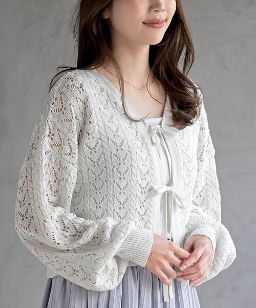 rps（アールピーエス）の「フロントリボン透かし編みニットカーディガン（カーディガン/ボレロ・レディース・ブラック/ミント/オフホワイト・フリー）」の11枚目の写真