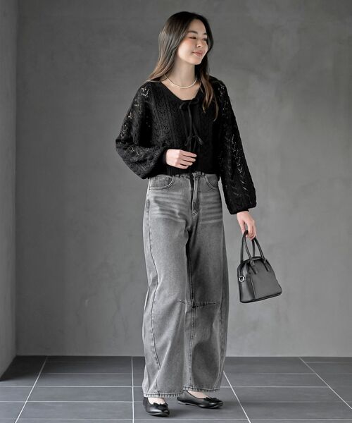 rps（アールピーエス）の「フロントリボン透かし編みニットカーディガン（カーディガン/ボレロ・レディース・ブラック/ミント/オフホワイト・フリー）」の12枚目の写真