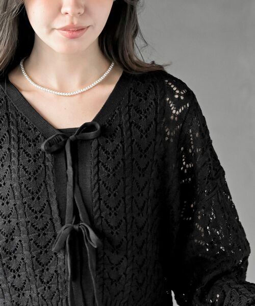 rps（アールピーエス）の「フロントリボン透かし編みニットカーディガン（カーディガン/ボレロ・レディース・ブラック/ミント/オフホワイト・フリー）」の16枚目の写真