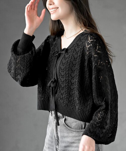 rps（アールピーエス）の「フロントリボン透かし編みニットカーディガン（カーディガン/ボレロ・レディース・ブラック/ミント/オフホワイト・フリー）」の17枚目の写真