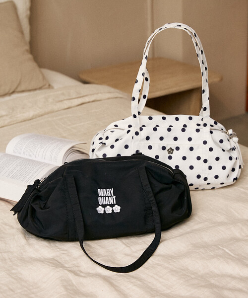 MARY QUANT × PUBLUX/マリークワント ロゴ刺繍 ギャザー ボストン