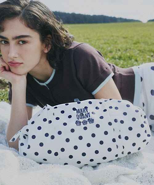 MARY QUANT × PUBLUX/マリークワント ロゴ刺繍 ギャザー ボストン